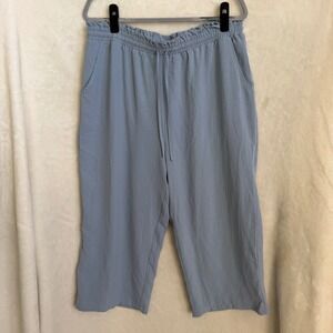 Anyhold Light Blue Pull On Capri Pants Size XL Elastic Drawstring Waist Pockets